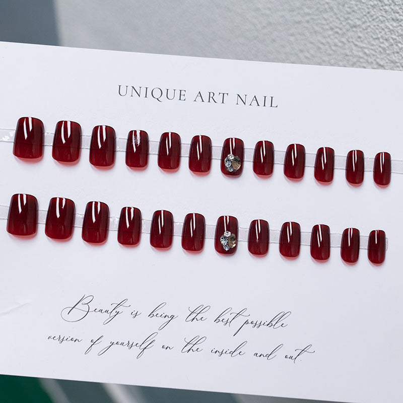 S57 Cherry autumn and winter fairy inlaid with diamonds SHORT NAIL