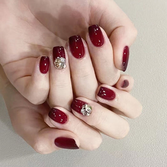 S57 Cherry autumn and winter fairy inlaid with diamonds SHORT NAIL