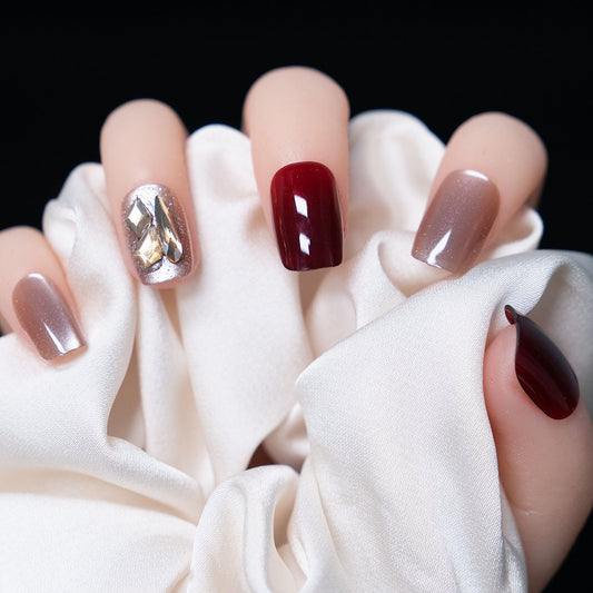 S50 Sweet mix cat's eye inlaid with diamonds SHORT NAIL