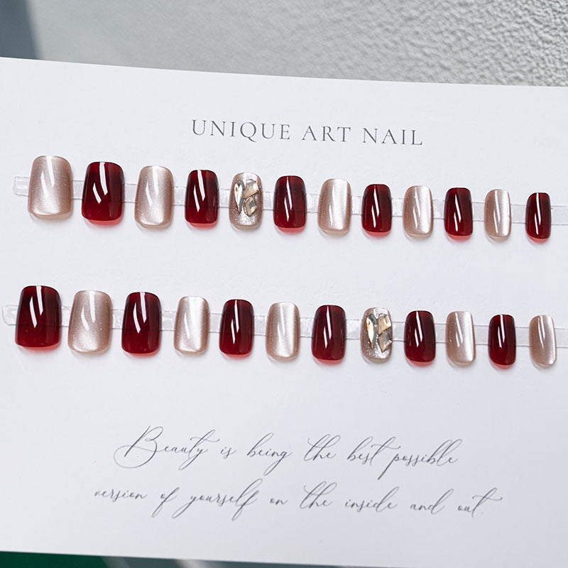 S50 Sweet mix cat's eye inlaid with diamonds SHORT NAIL