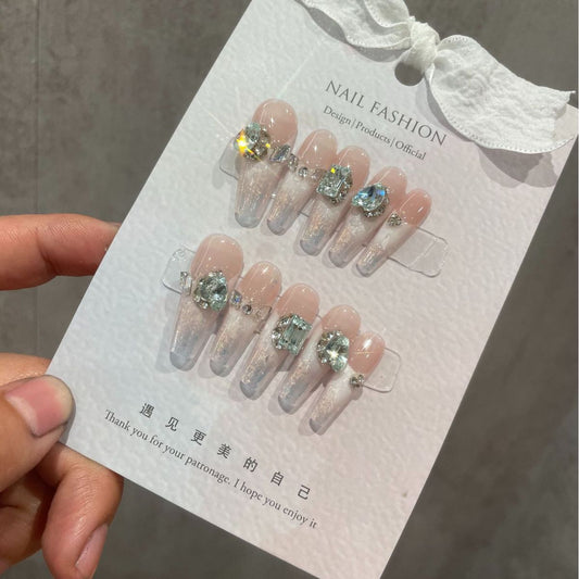 H296 Snow White K9 Cloud Brocade Pink HANDMADE NAIL