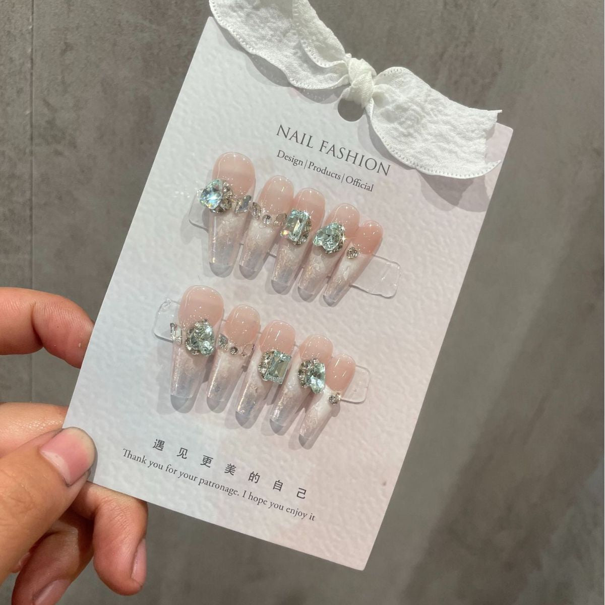 H296 Snow White K9 Cloud Brocade Pink HANDMADE NAIL