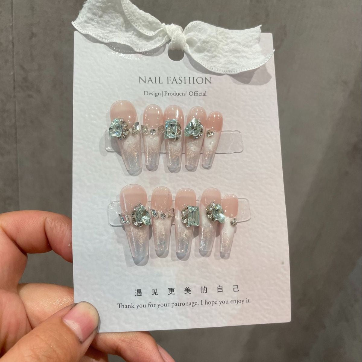 H296 Snow White K9 Cloud Brocade Pink HANDMADE NAIL