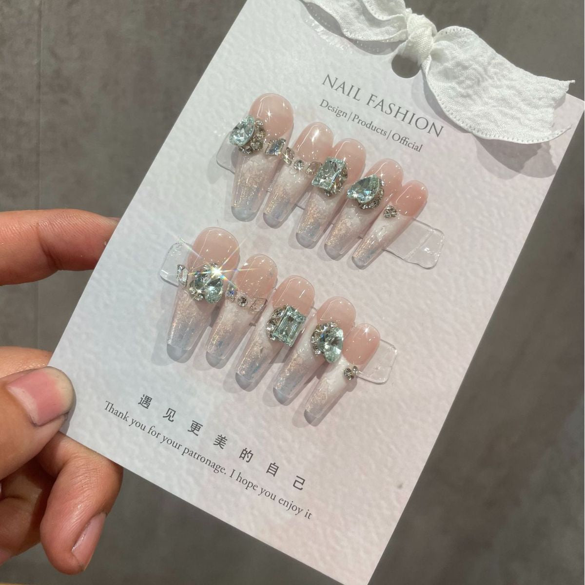 H296 Snow White K9 Cloud Brocade Pink HANDMADE NAIL