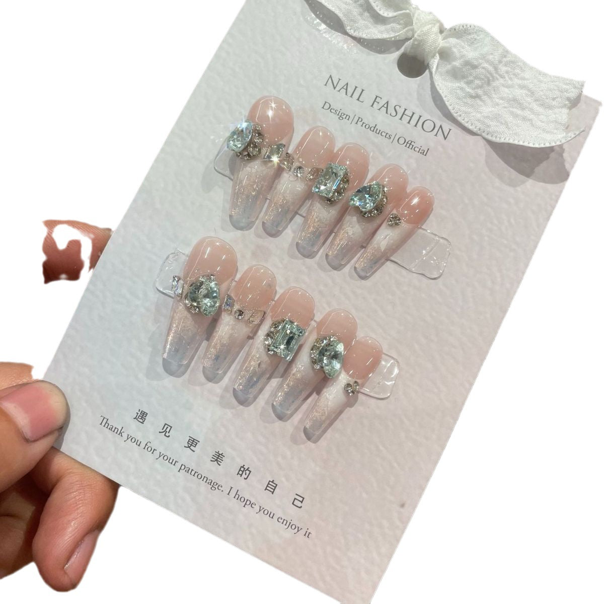 H296 Snow White K9 Cloud Brocade Pink HANDMADE NAIL