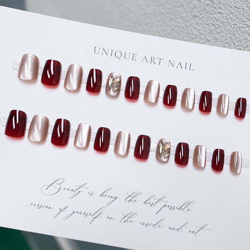 S50 Sweet mix cat's eye inlaid with diamonds SHORT NAIL