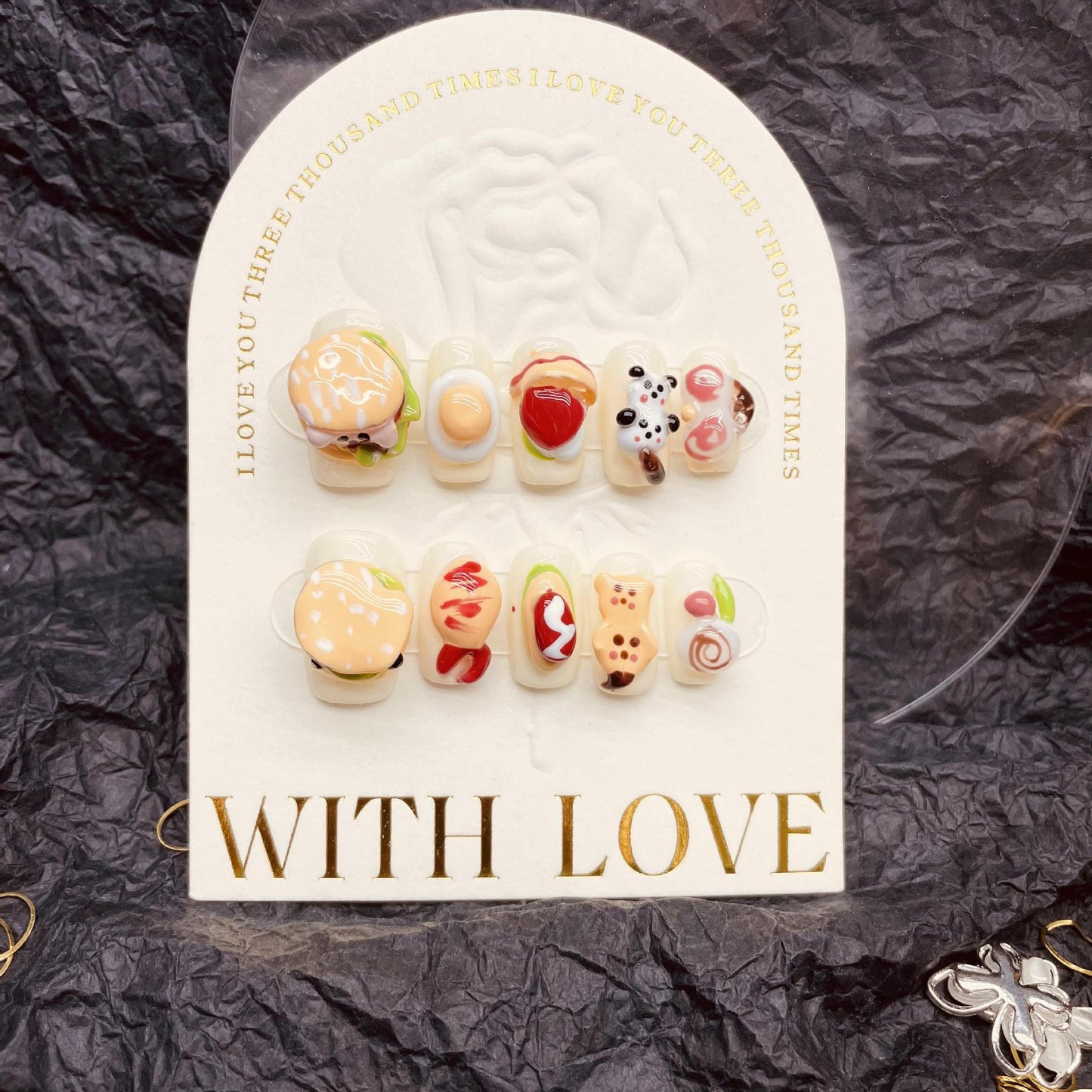 H19 CUTE DELICIOUS CHEESE BURGER HANDMADE NAIL