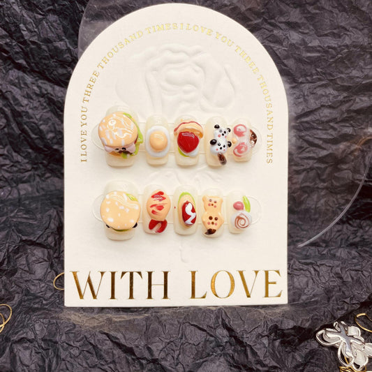 H19 CUTE DELICIOUS CHEESE BURGER HANDMADE NAIL
