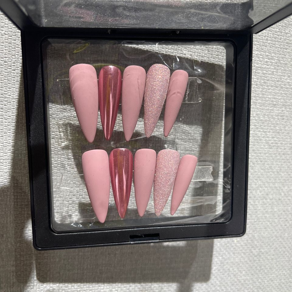 H223 Sugar Neon Nude Pink Matte HANDMADE NAIL