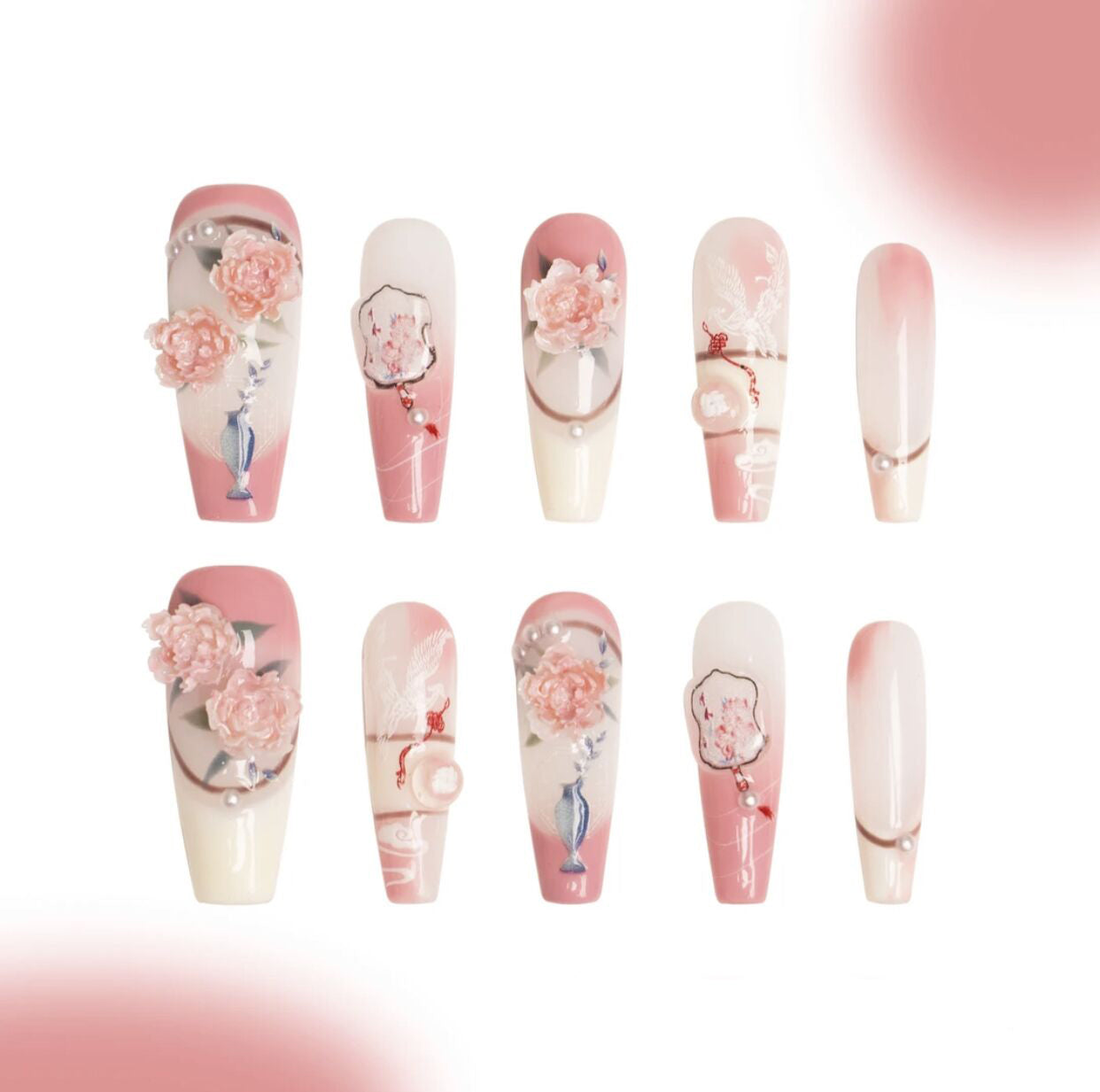 H318 Classical style peony HANDMADE NAIL