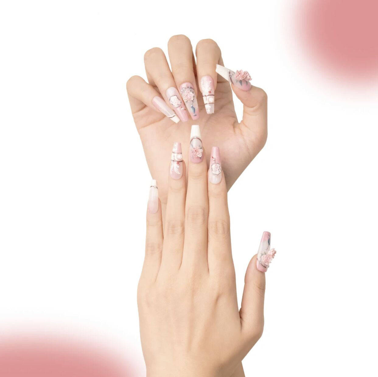 H318 Classical style peony HANDMADE NAIL