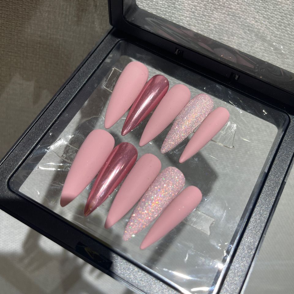 H223 Sugar Neon Nude Pink Matte HANDMADE NAIL