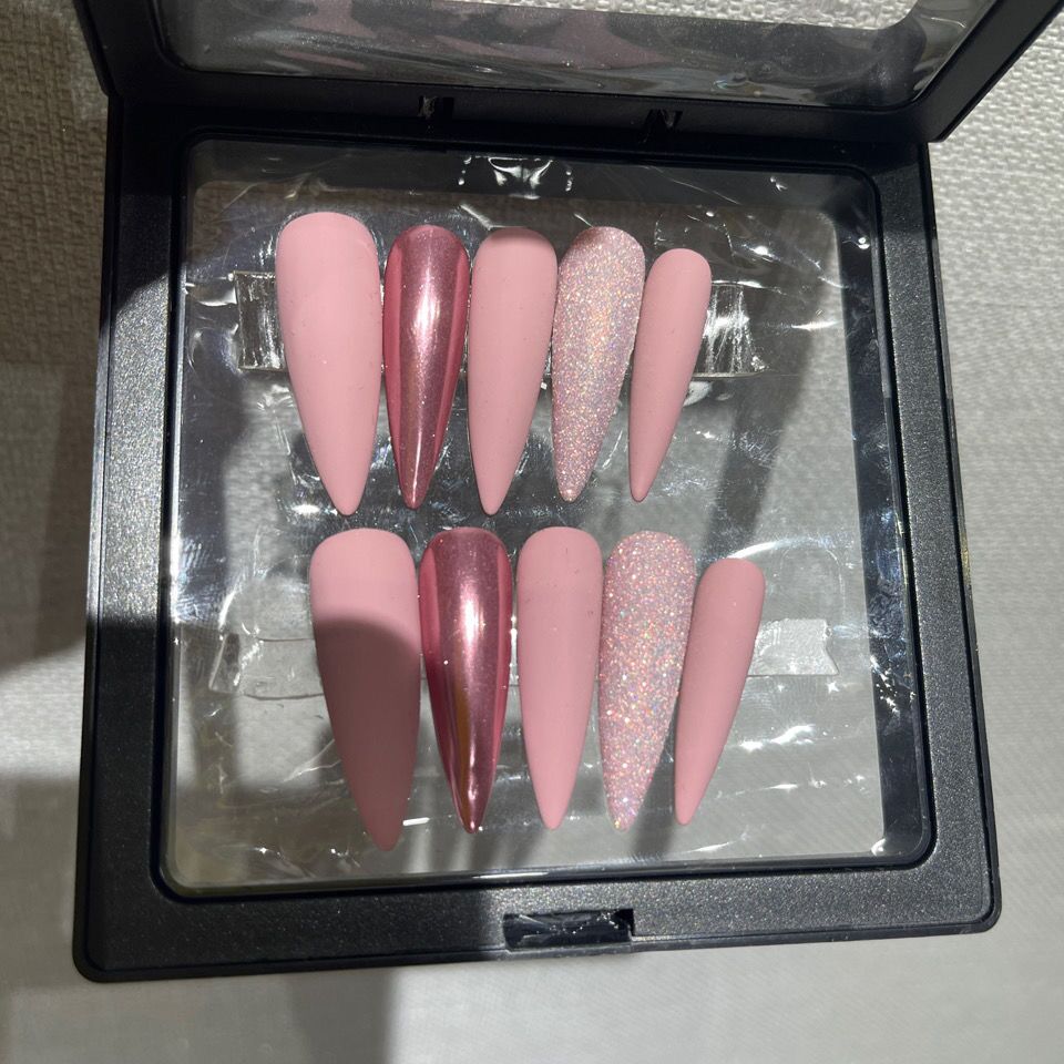 H223 Sugar Neon Nude Pink Matte HANDMADE NAIL