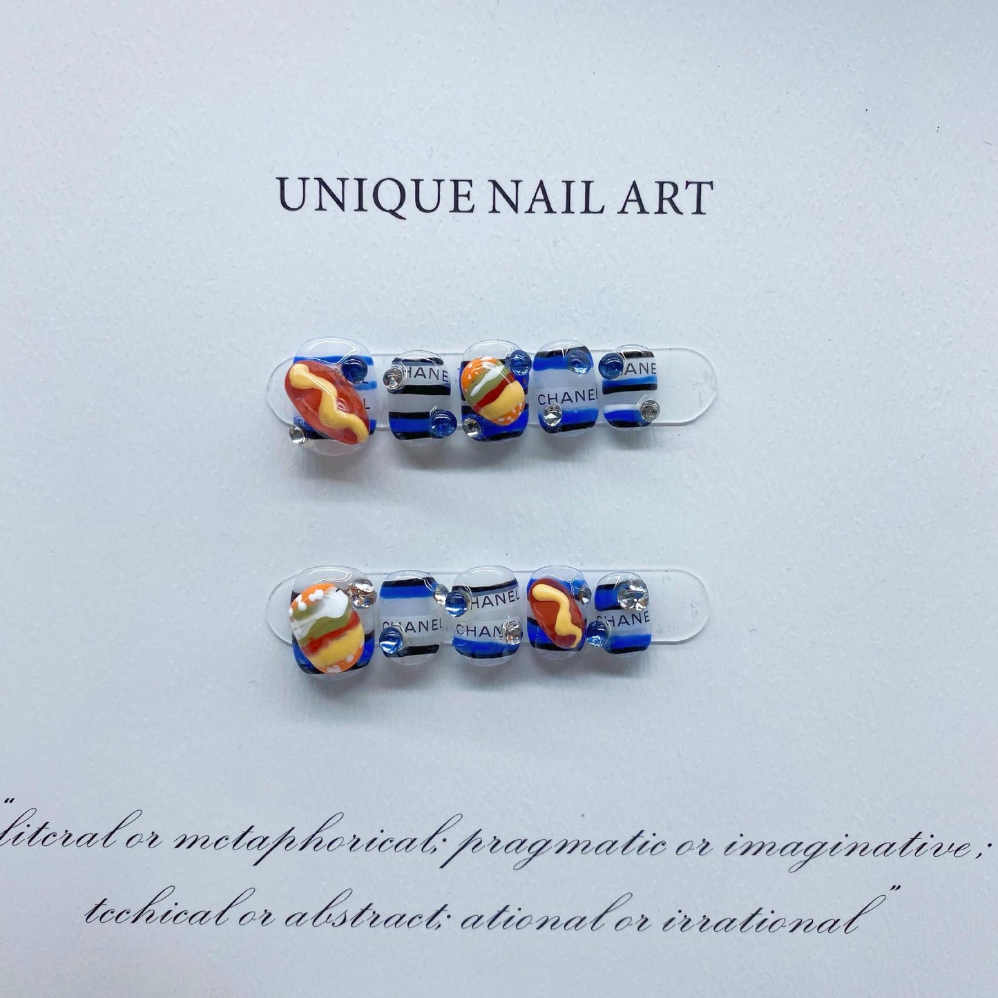 H21 BLUE CHANEL CHEESE BURGER HANDMADE NAIL