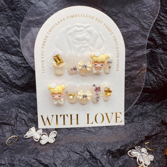 H14 BANANA YELLOW LITTLE GIRL DIAMOND HANDMADE NAIL