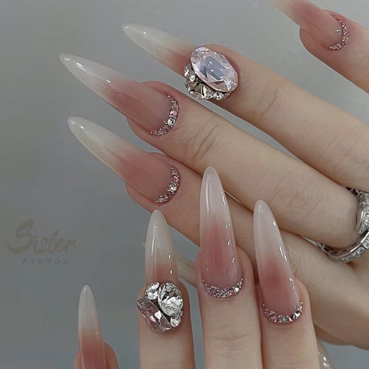 H193 Begonia cheek red gem HANDMADE NAIL