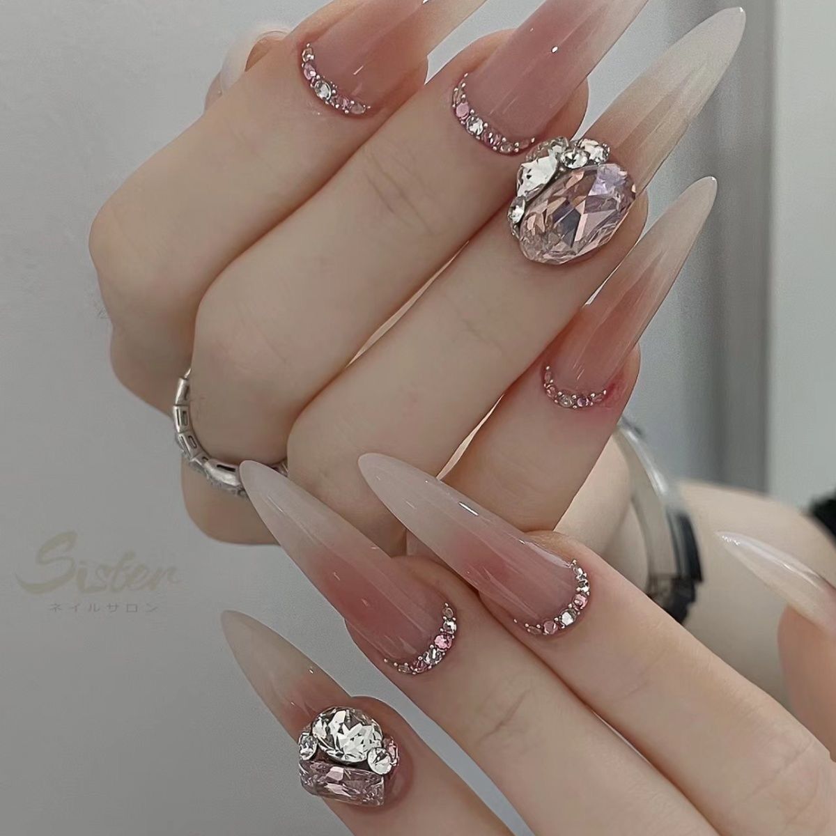 H193 Begonia cheek red gem HANDMADE NAIL