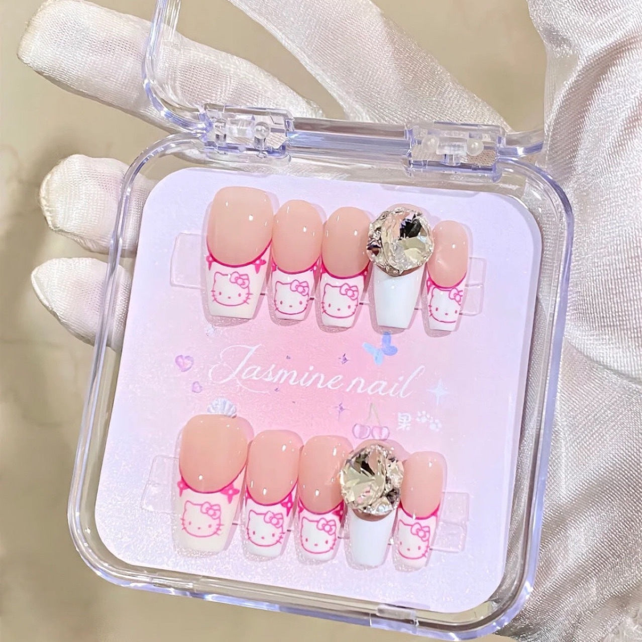 HK19 SWEET BABY PINK CAT HANDMADE NAIL
