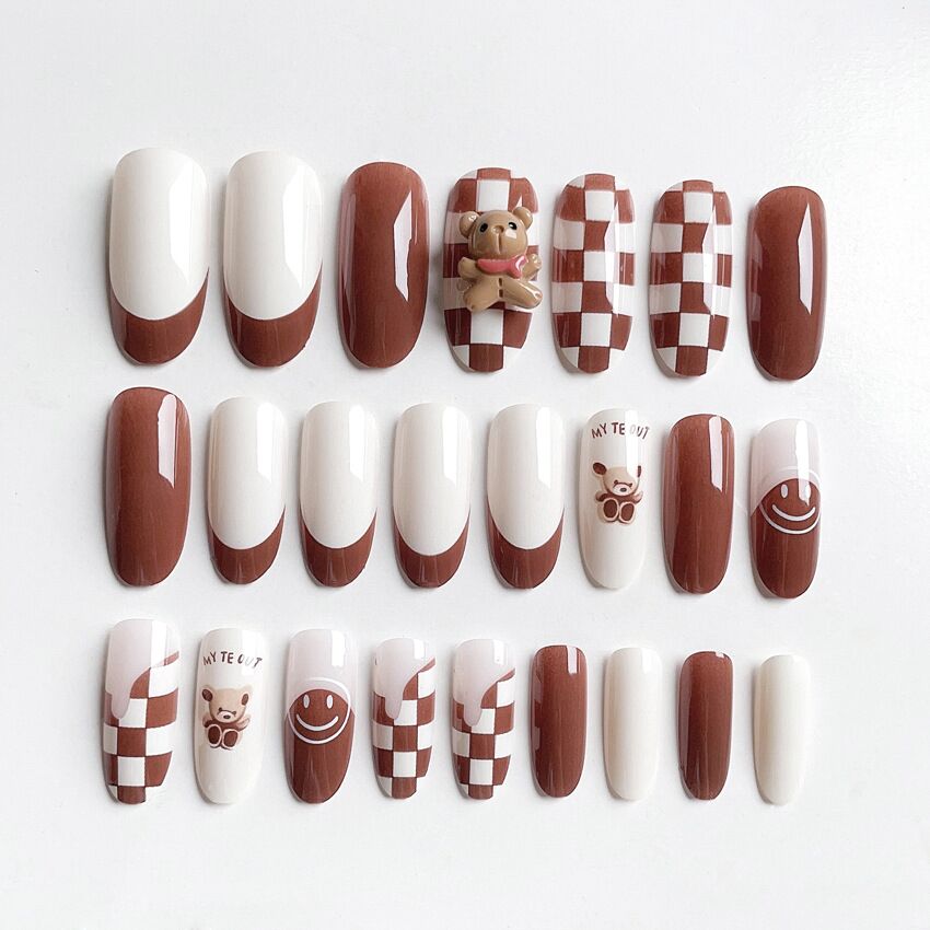 F49 ub checkerboard grid caramel MEDIUM NAIL