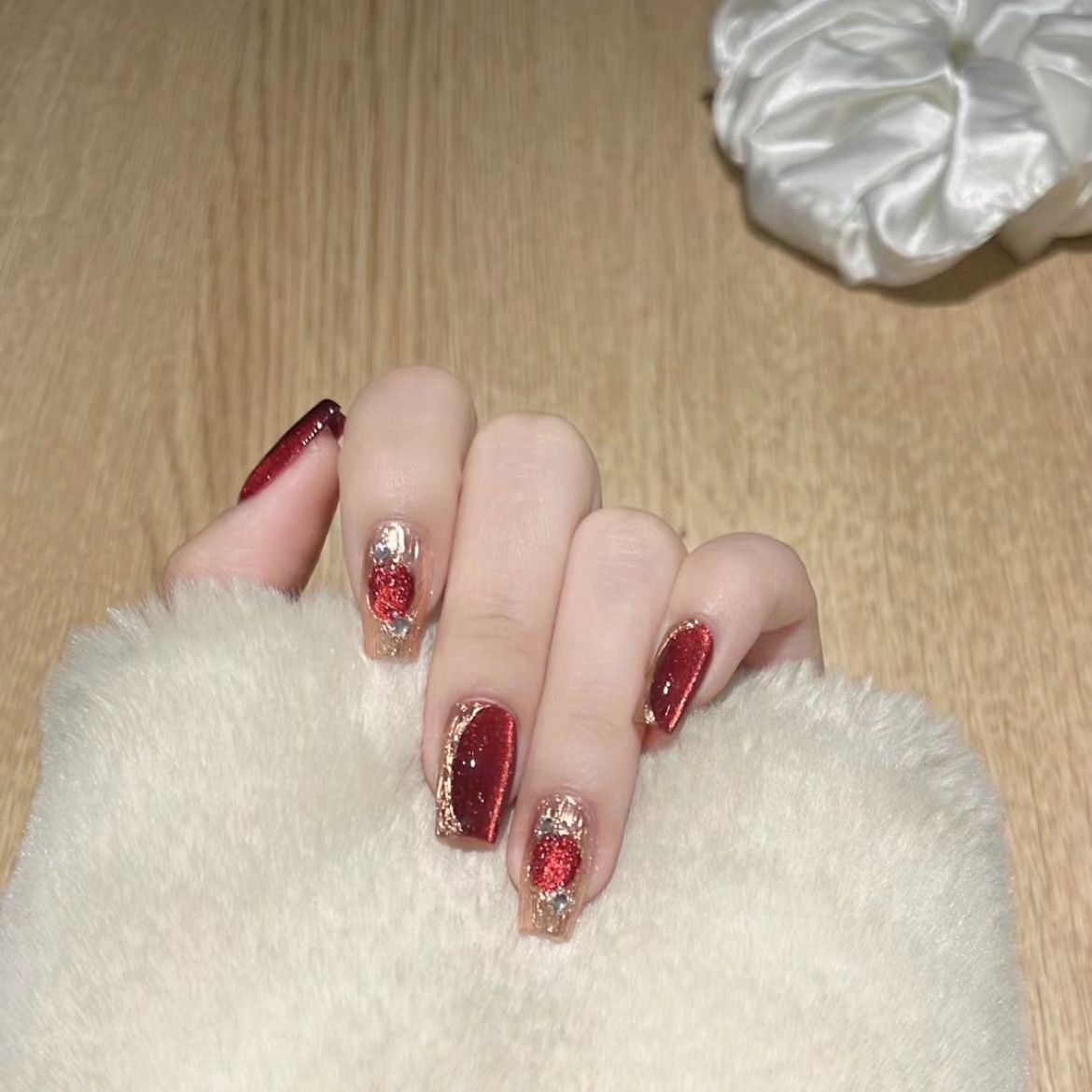 H20 Wine red cat eye metal magic mirror HANDMADE NAIL