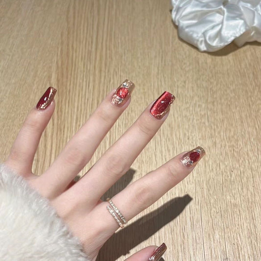 H20 Wine red cat eye metal magic mirror HANDMADE NAIL