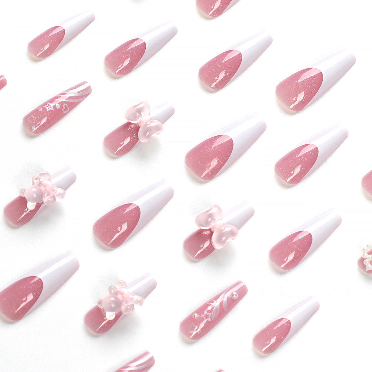 L45 PINK BOWTIE BEAR STAR LONG NAIL