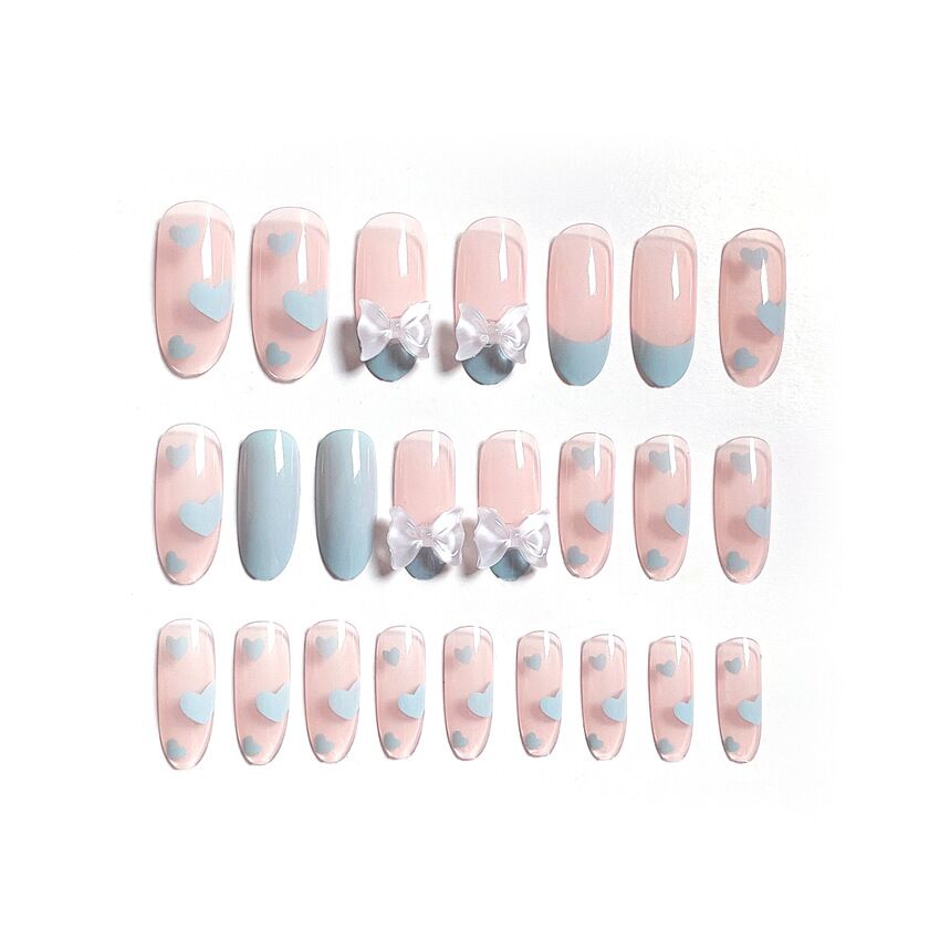 F50 Pink and tender sky with blue heart MEDIUM NAIL