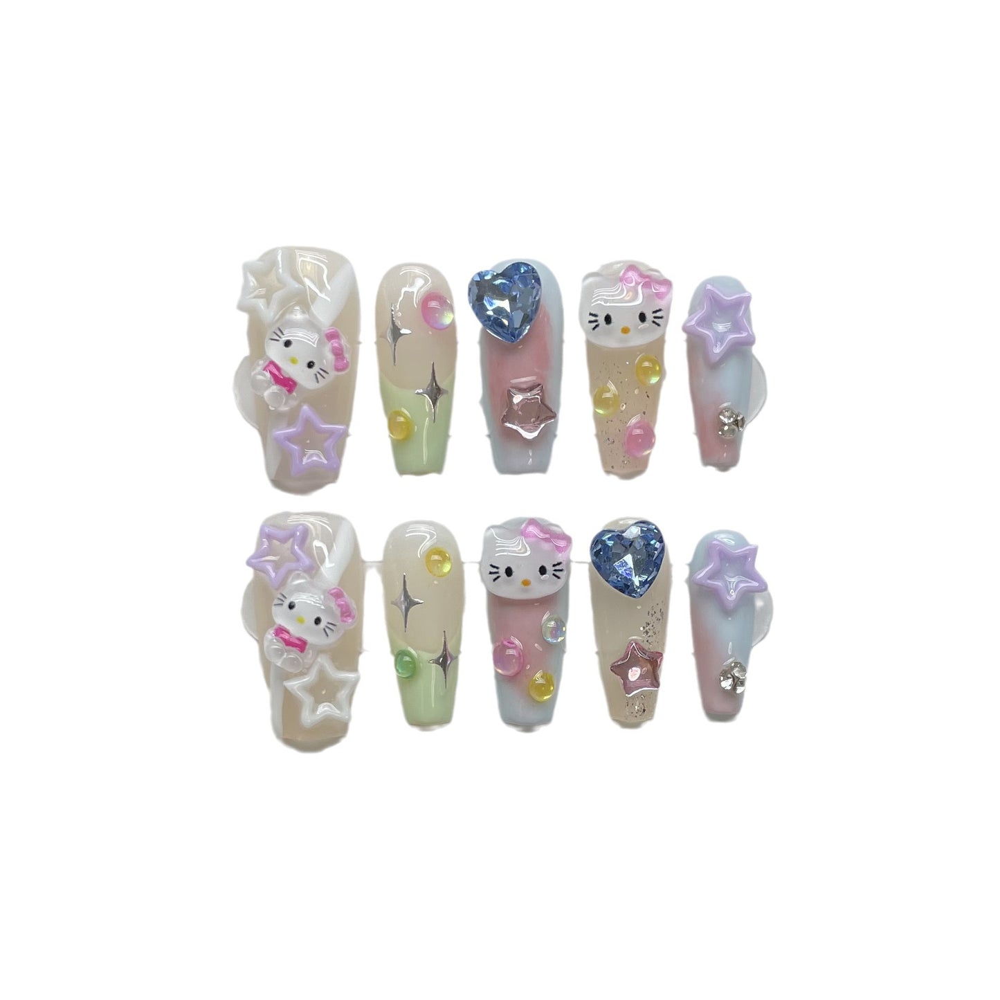 HK16 RAINBOW CUTE GEM Cat HANDMADE NAIL