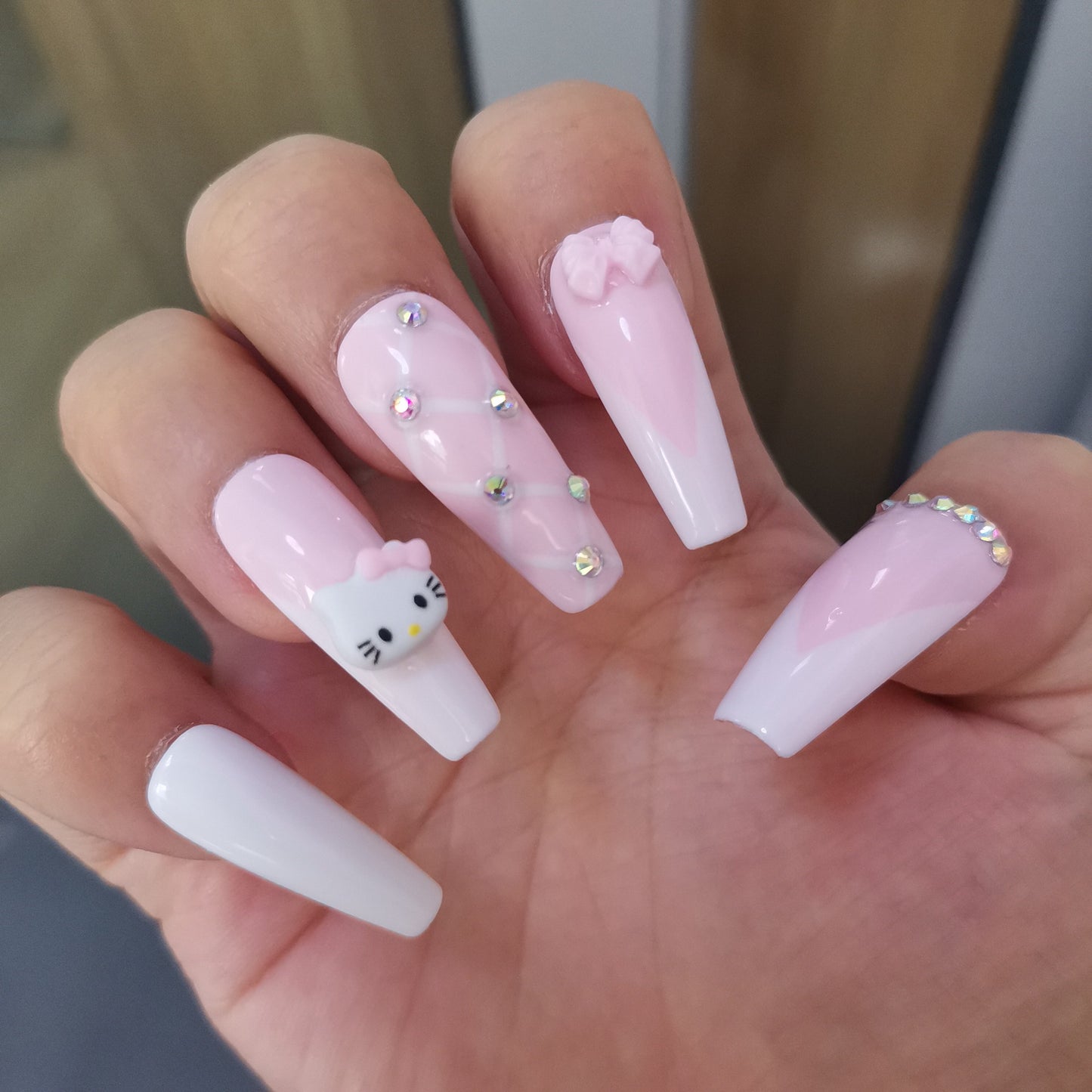 HK10 Cartoon 3D Pink Cat HANDMADE NAIL