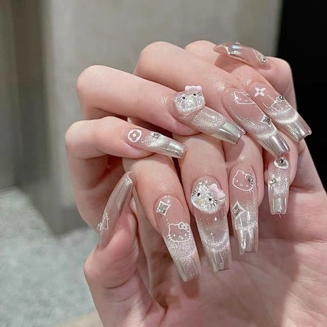 HK5 Crystal Pink Head Cat HANDMADE NAIL