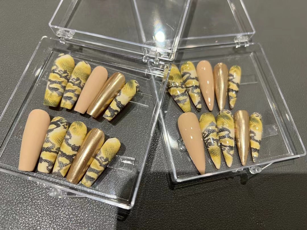 H249 SNAKE SCALE STILETTO & BALLERINA HANDMADE NAIL