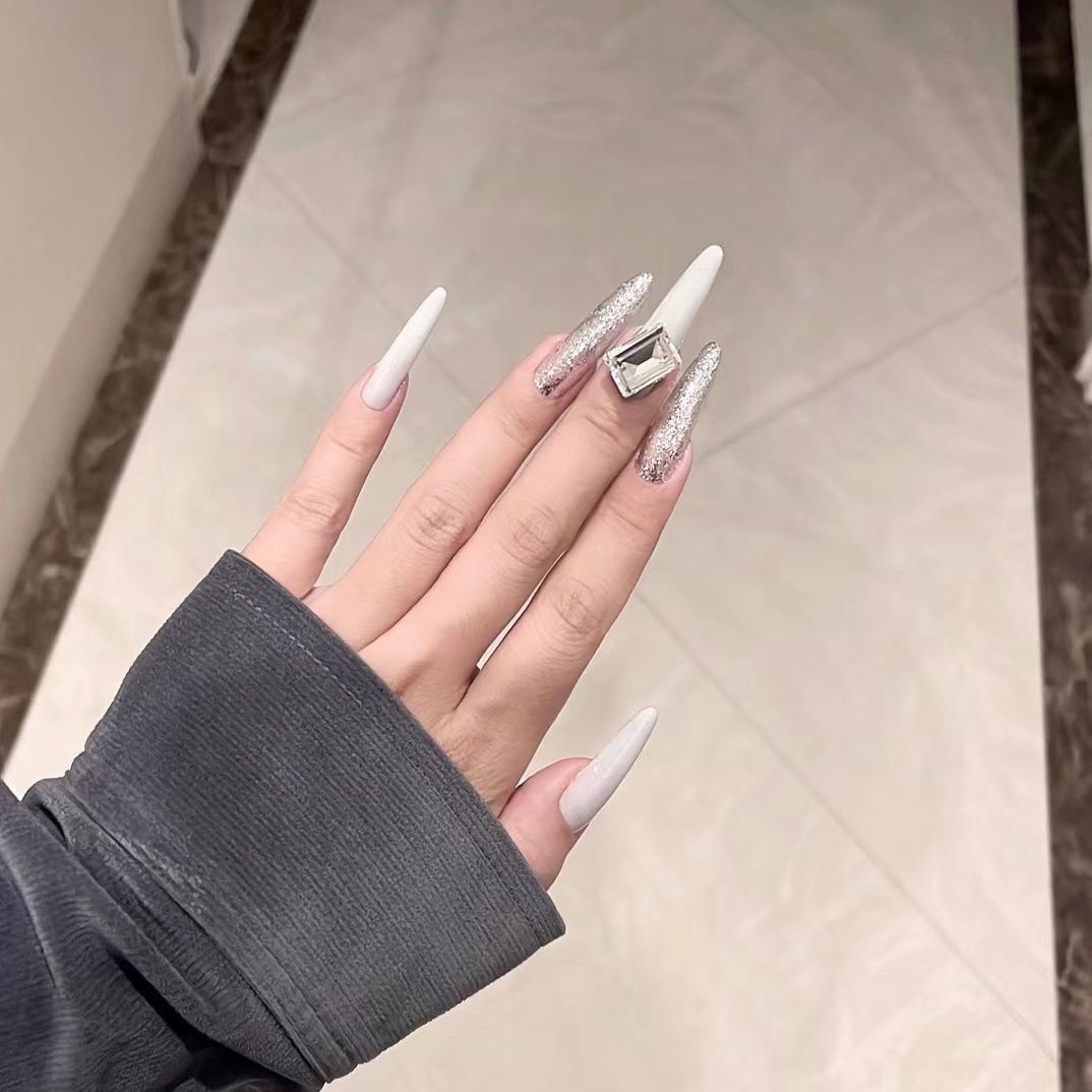 H204 Advanced colored rock sugar sparkling diamond HANDMADE NAIL