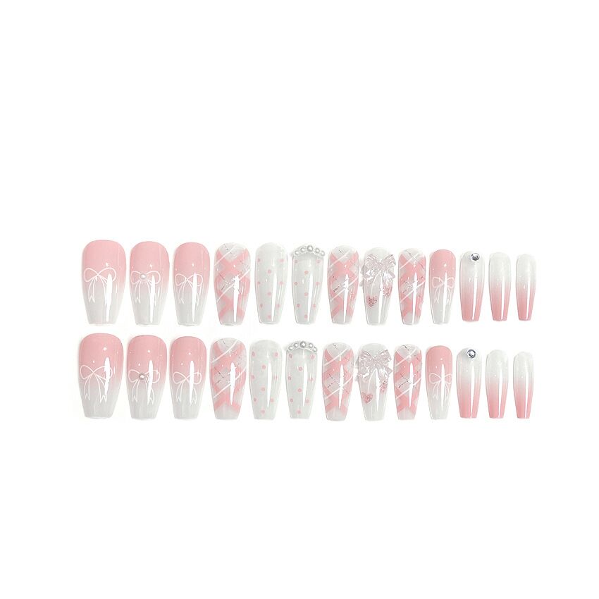 F41 Ladies light pink butterfly pattern LONG NAIL