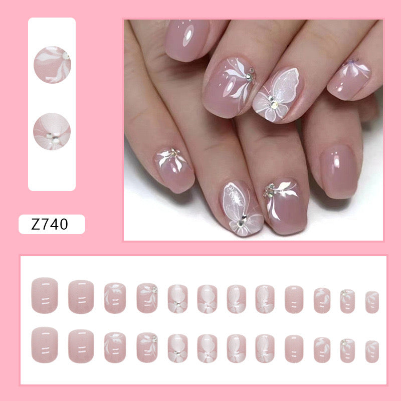 S44 BABY PINK BUTTERFLY SHORT NAIL