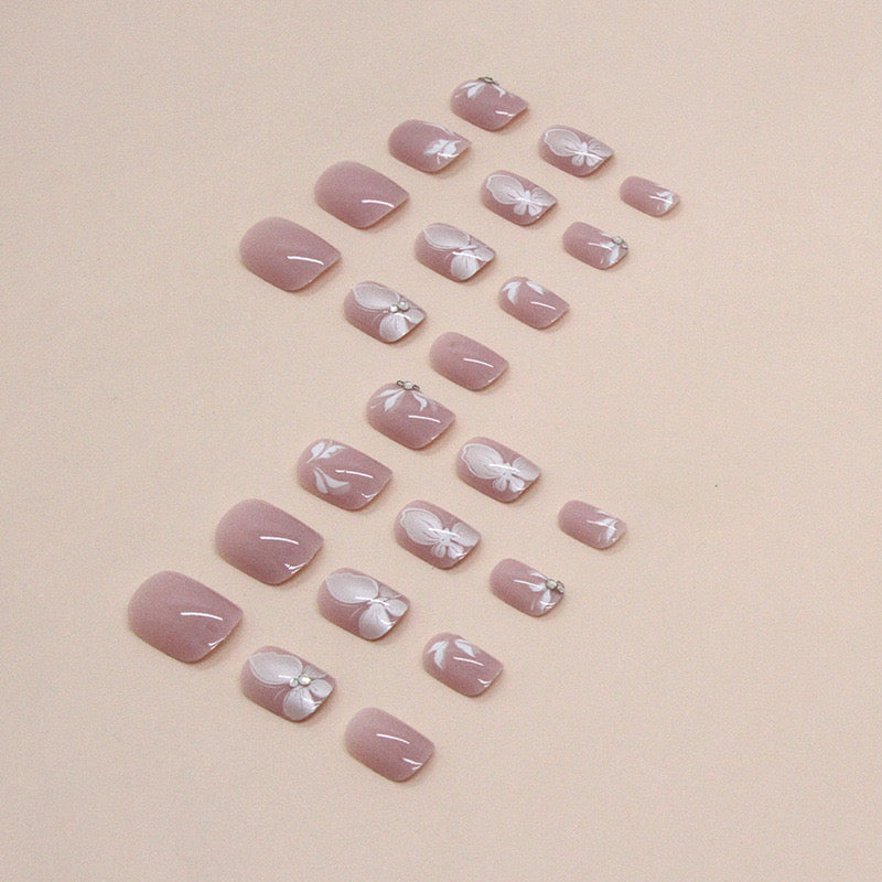 S44 BABY PINK BUTTERFLY SHORT NAIL