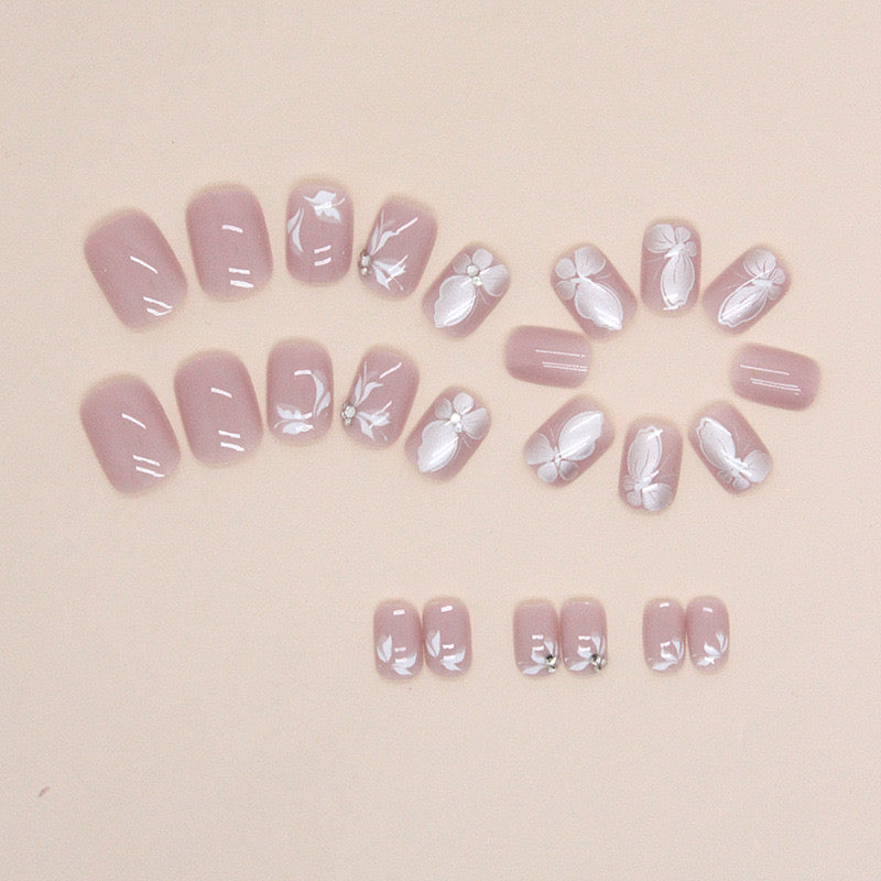 S44 BABY PINK BUTTERFLY SHORT NAIL