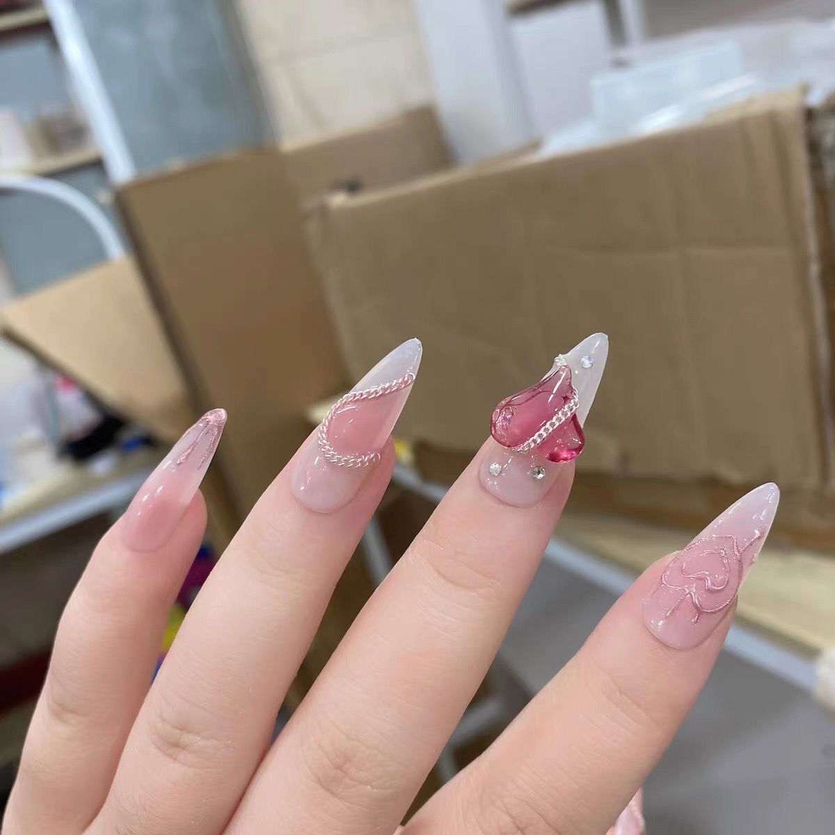 H167 Cute sweet and love girl pink HANDMADE NAIL