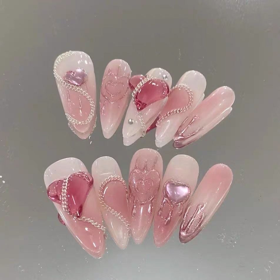 H167 Cute sweet and love girl pink HANDMADE NAIL