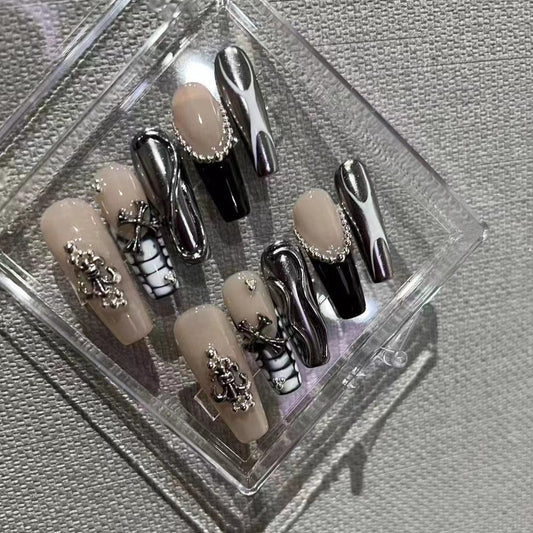 H255 BABY PINK MECHANICAL SILVER HANDMADE NAIL