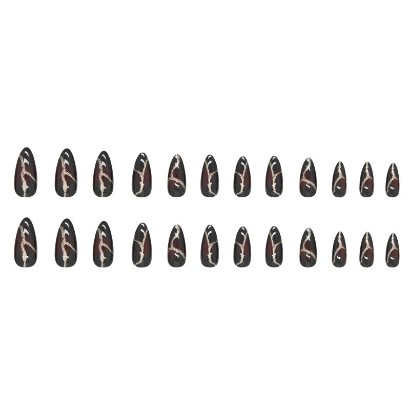 S41 WINE RED GOLD STRIPE SHORT NAIL