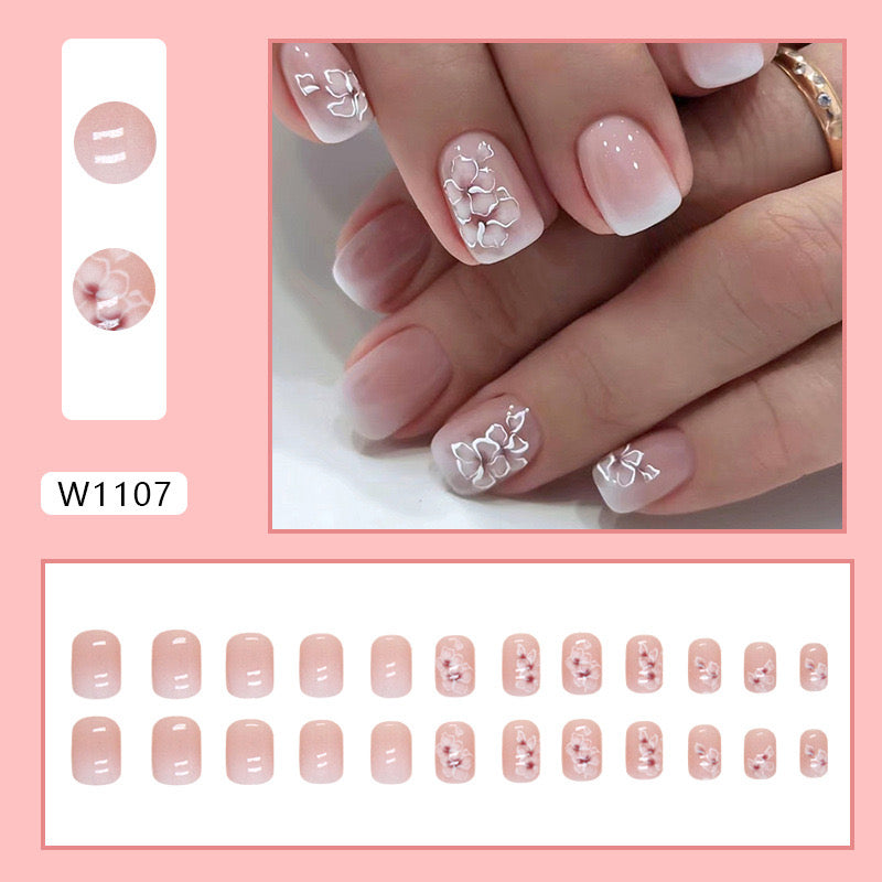 S42 SAKURA PINK FLOWER SHORT NAIL