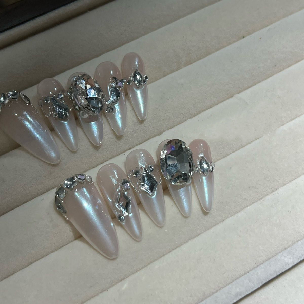 H136 Aurora transparent diamond HANDMADE NAIL