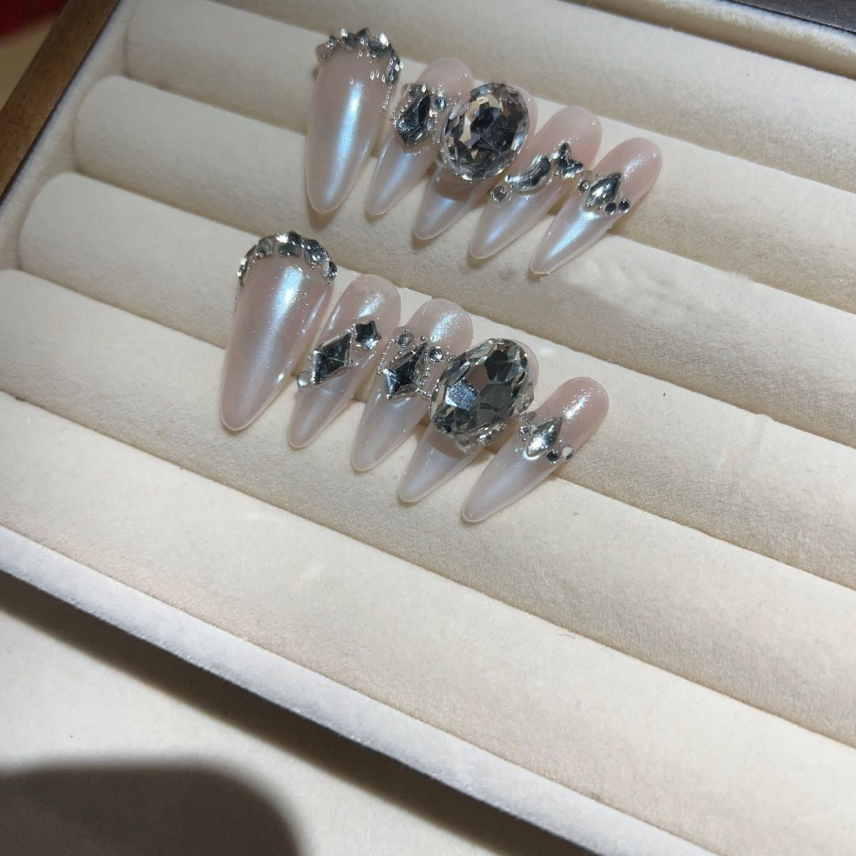 H136 Aurora transparent diamond HANDMADE NAIL