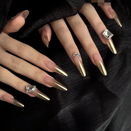 H222 Chaoxia Pink Square Diamond HANDMADE NAIL