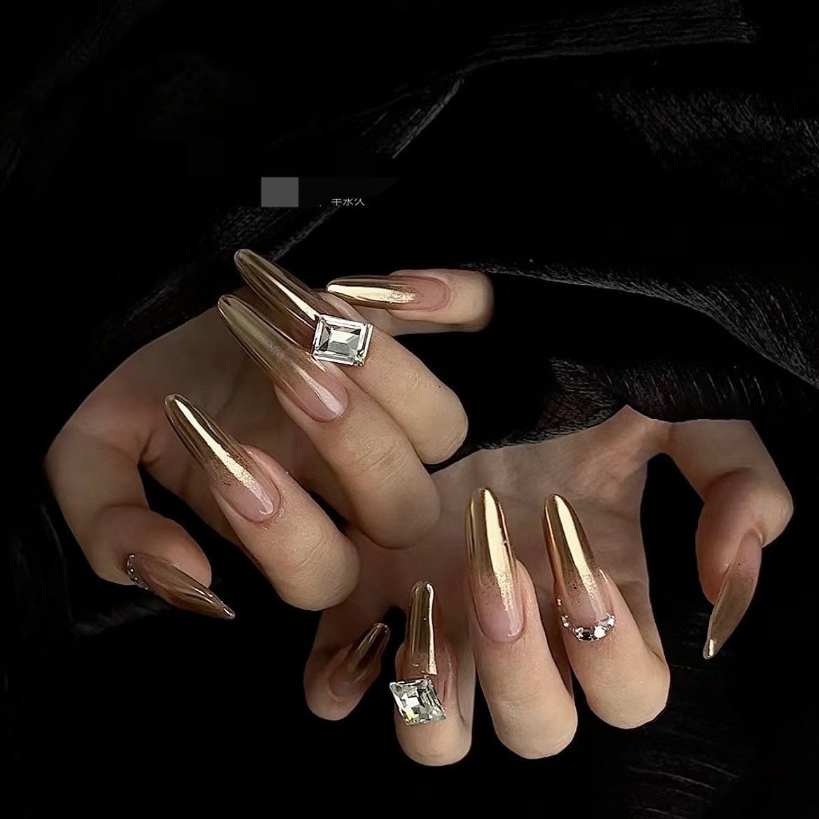 H222 Chaoxia Pink Square Diamond HANDMADE NAIL