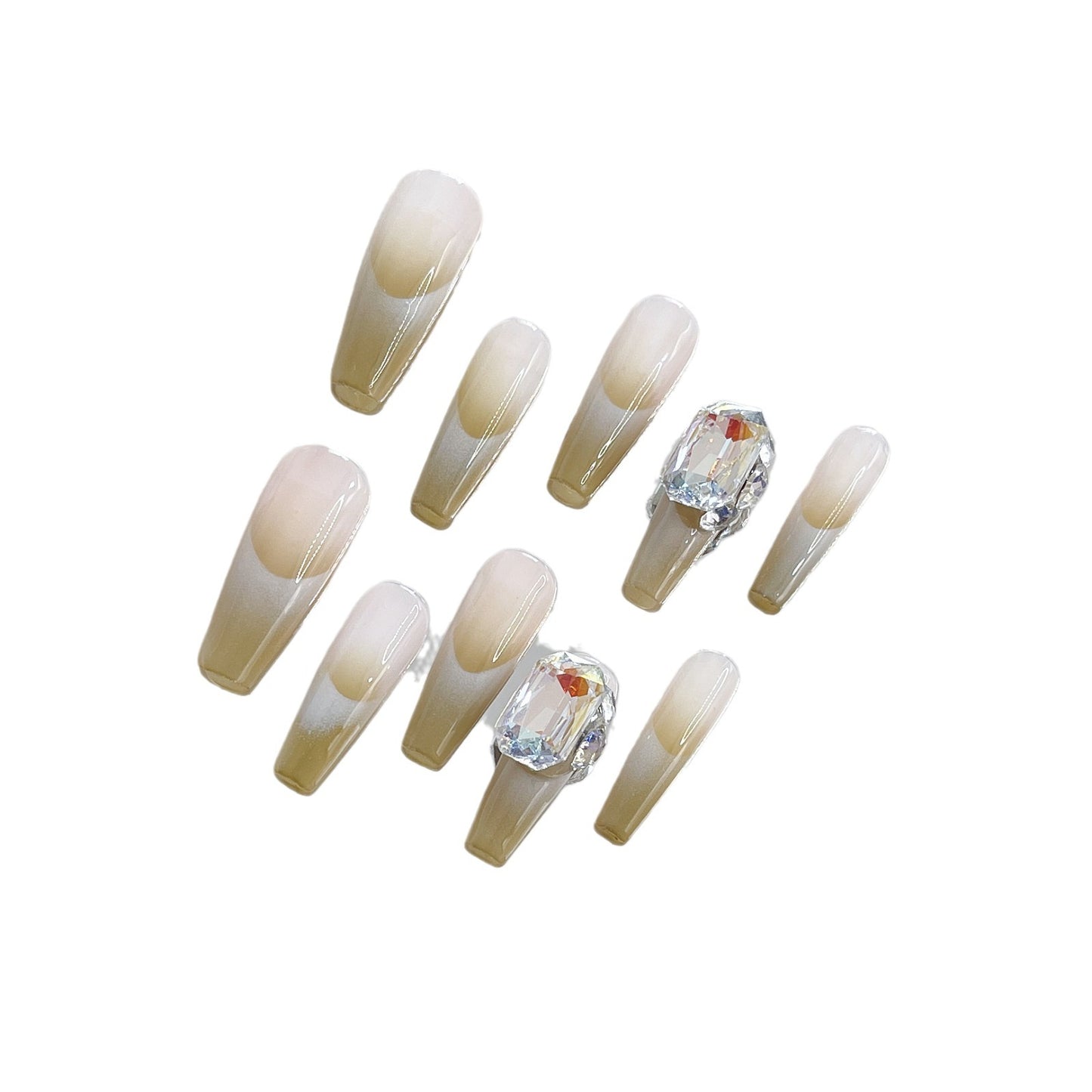 H306 GENTLE SWEETHEART ICE TRANSPARENT SPARKING DIAMOND HANDMADE NAIL