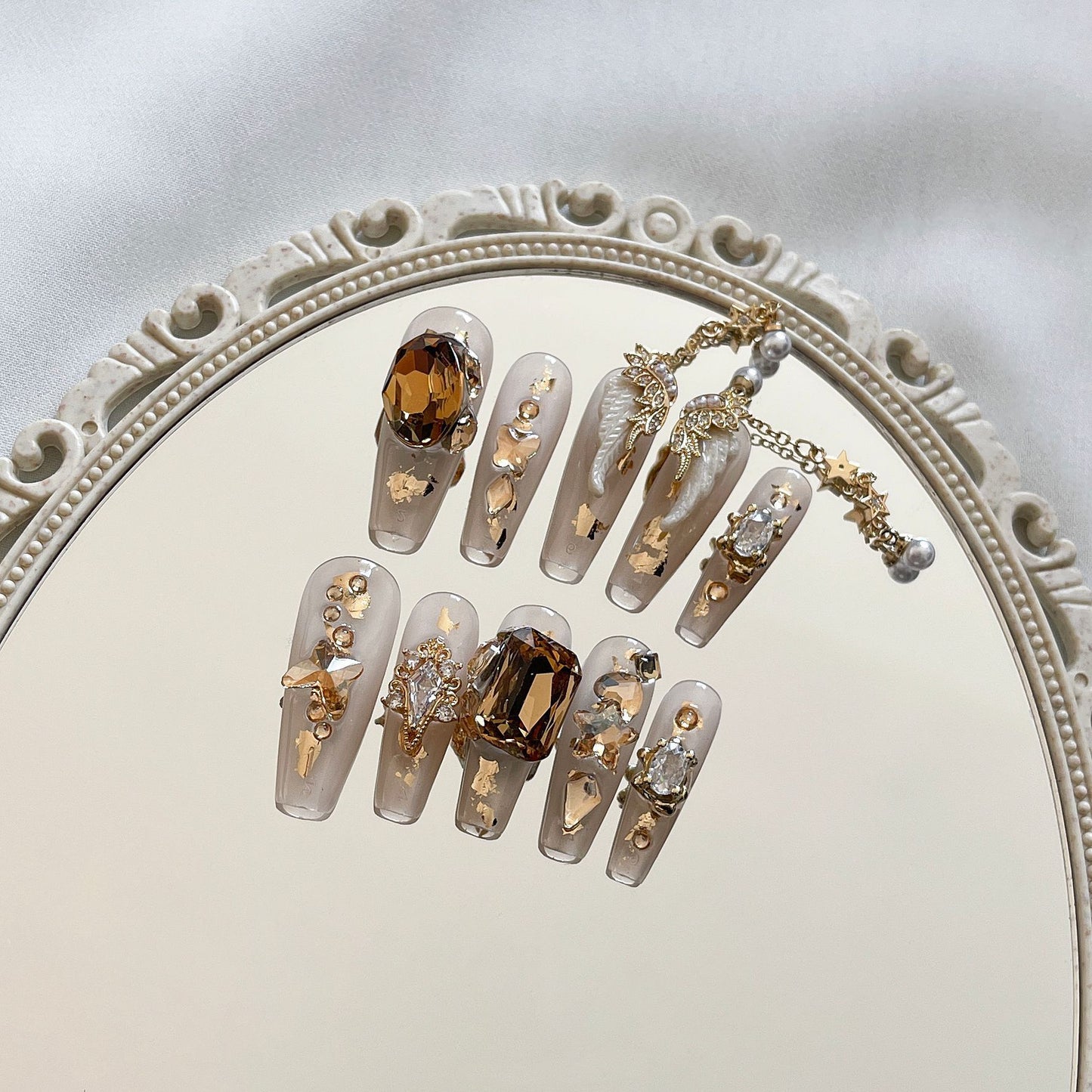 H307 Hand drawn heiress champagne diamonds  HANDMADE NAIL