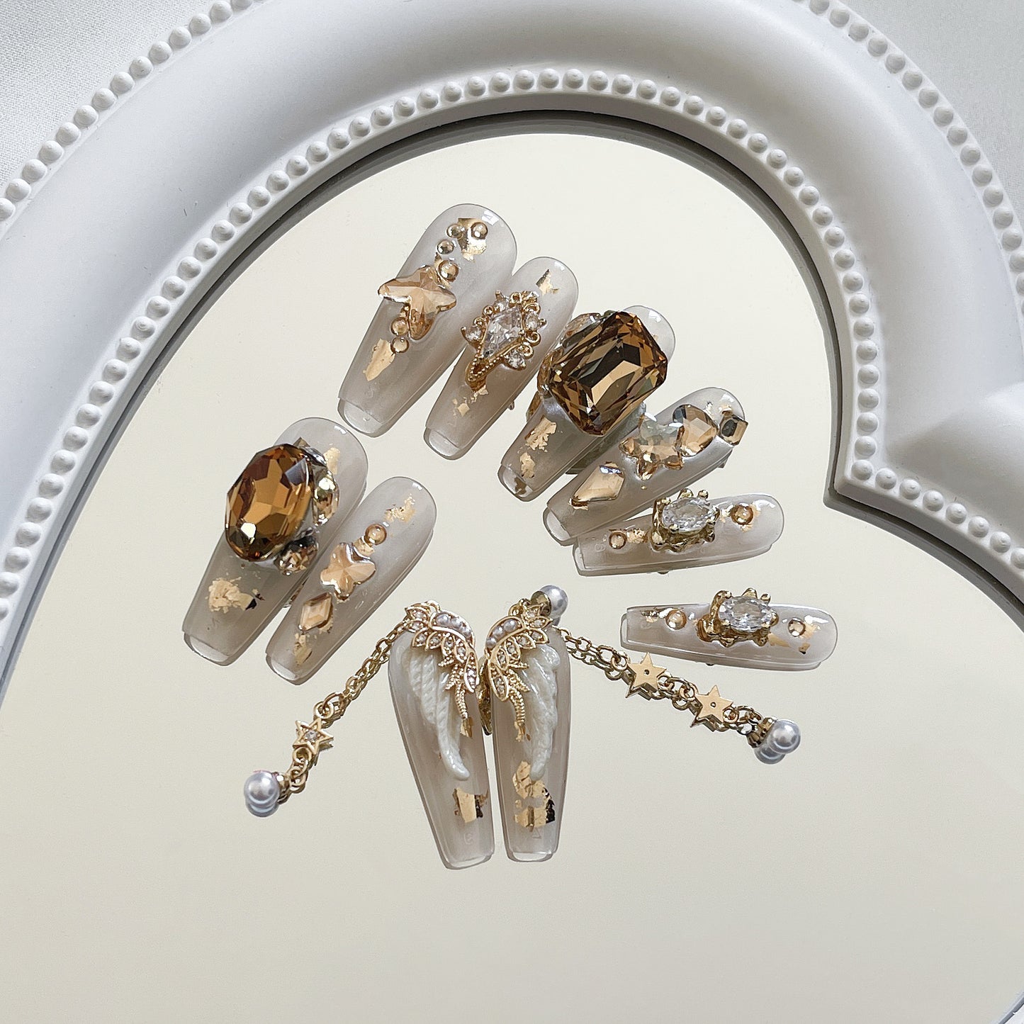 H307 Hand drawn heiress champagne diamonds  HANDMADE NAIL