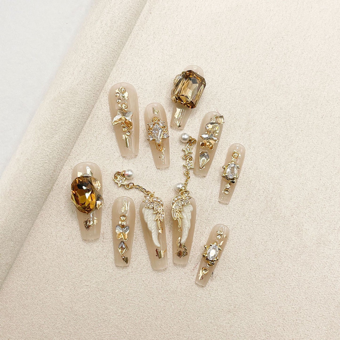 H307 Hand drawn heiress champagne diamonds  HANDMADE NAIL