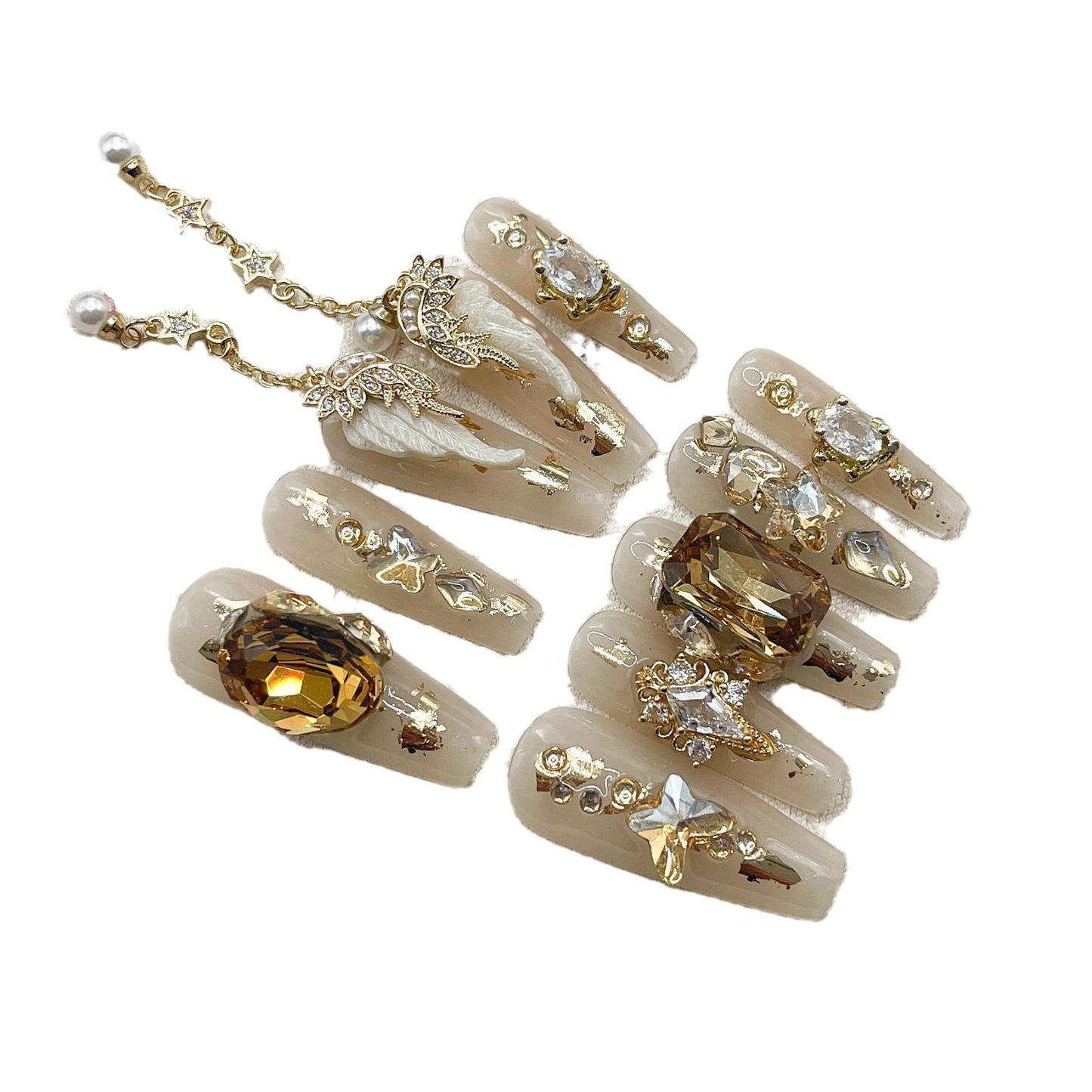 H307 Hand drawn heiress champagne diamonds  HANDMADE NAIL